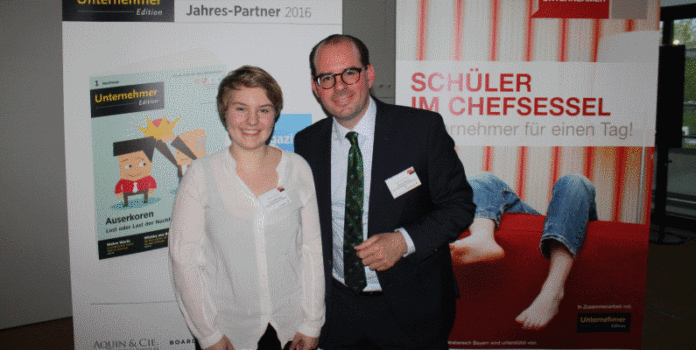 Schüler im Chefsessel 2016 BY Eine Schülerin und „ihr“ Unternehmer: Denise Wittman und Moritz Keding vom Baustoffhandel Schwarz & Sohn (© GoingPublic Media AG)