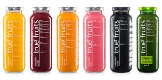 Smoothies von True Fruits: Puristisches Design und hochwertige Zutaten.
