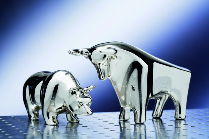 Bulle und Bär, silberne Figuren