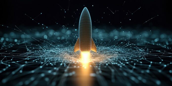 engineer aerospace simulation Concept. Rocket launching with digital effects and glowing particles in a futuristic setting. Das von MP Corporate Finance veröffentlichte „Aerospace & Defence Midyear Update 2025“ zeichnet ein Bild einer Branche im Aufwind.