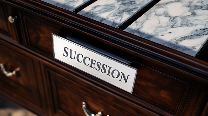 An Emblem Labeling a Drawer Indicating Succession Within a Wealthy Estate Home Setting