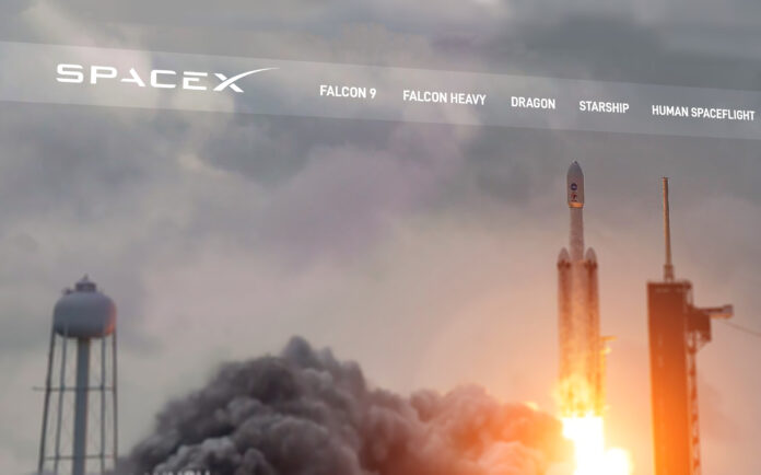 Moscow, Russia - 15 October, 2023: SpaceX website on screen with perspective with company logo, Illustrative Editorial